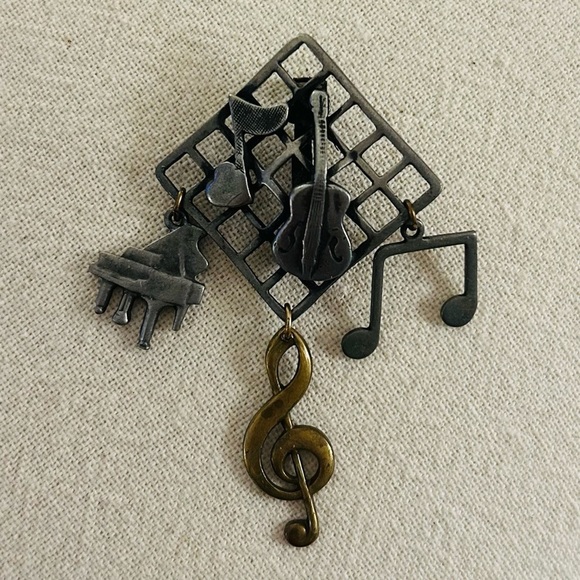 Vintage Music Note Brooch Piano Guitar Multi Tone Metal - Picture 5 of 7